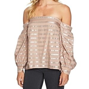 1. State Off-Shoulder Taupe Shell Metallic Top